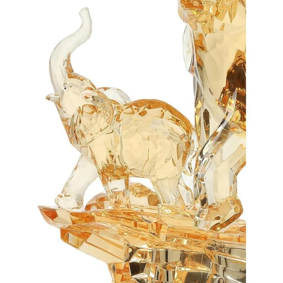 Large Crystal Elephant Sculpture with Baby Elephant, Golden Accents - Picture 9 of 10